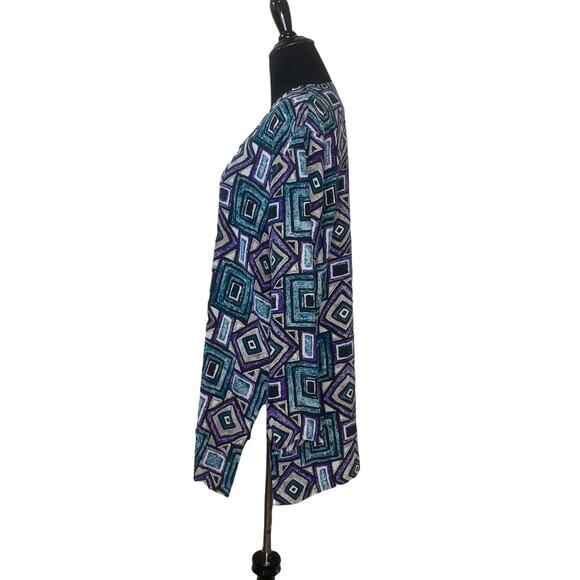 Papell Too colorful geometric print long sleeves silk tunic blouse size 10 - Picture 6 of 7